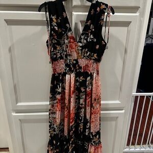 Floral Maxi Dress in Black and Red